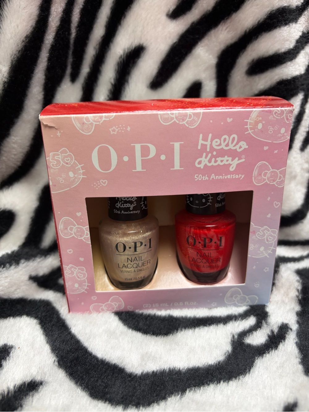 OPI Hello Kitty 50th Anniversary Nail Lacquer Duo - Red & Shimmery Pearl